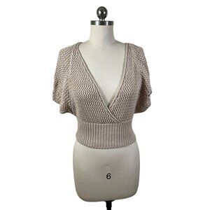 AE Studio Italy Y2K Sweater Womens Small Beige Crochet Knit Short Sleeve Boho